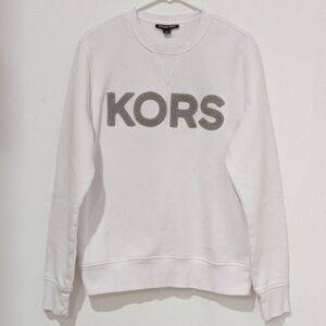 Michael Kors Men's Luxury Designer White Sweater Sweatshirt Grey Logo Large